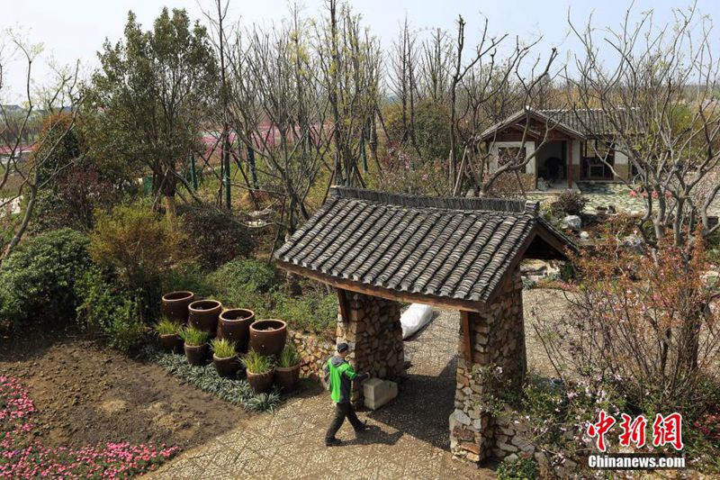 4月1日,工作人员在主题为“留云山色”的常州园进行布置。以“水墨江南·园林生活”为主题的第九届江苏省园艺博览会经过两年多的建设,正在进入收尾阶段,将于4月18日在苏州吴中区临湖镇举行。据介绍,本届园艺博览会将太湖生态之美、江南园林之雅、吴地文化之厚、田园生活之乐与现代园艺之巧融合呈现,将为民众生动展现一幅散发江南气质、寄托园林情结、展现自然本真的园林盛会画卷,圆一个记忆中关于“江南”的梦。 中新社记者 泱波 摄