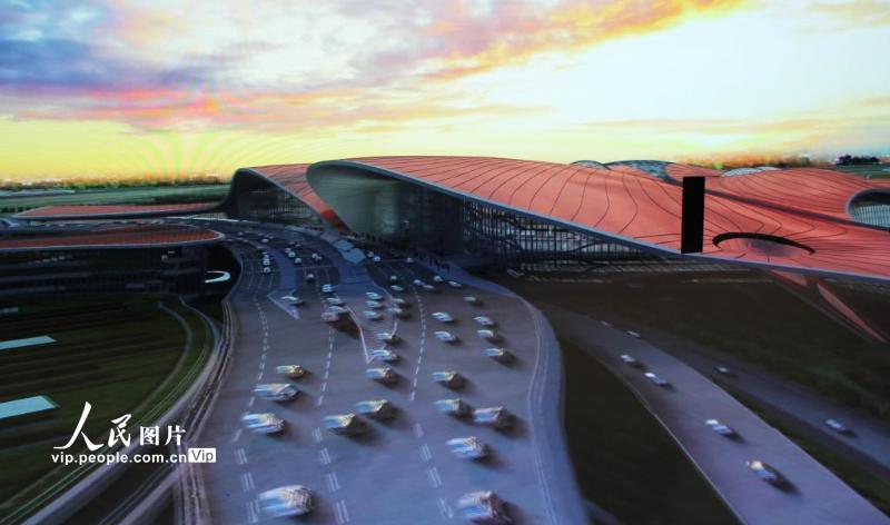 2021年4月29日，北京大兴国际机场临空经济区综合展示中心内的动画展演。